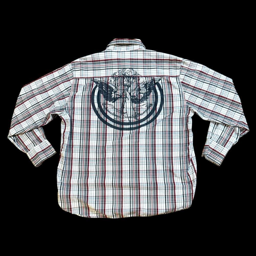 Vintage Southpole Shirt Mens Red Gray White Plaid Button Down Graphic Y2K Sz XL